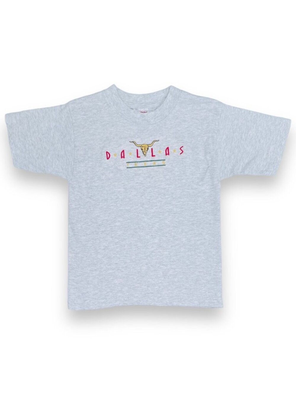 Vintage Dallas Texas Longhorn Embroidered Gray Short Sleeve T Shirt 6 - 8